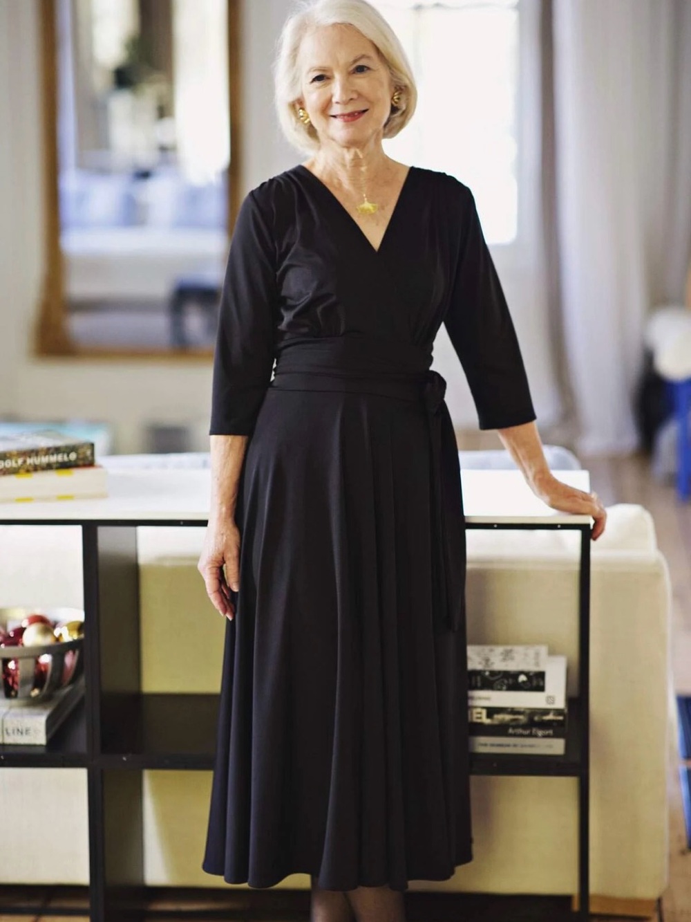 Karina Grimaldi Black Wrap-Style Midi Skirt Dress